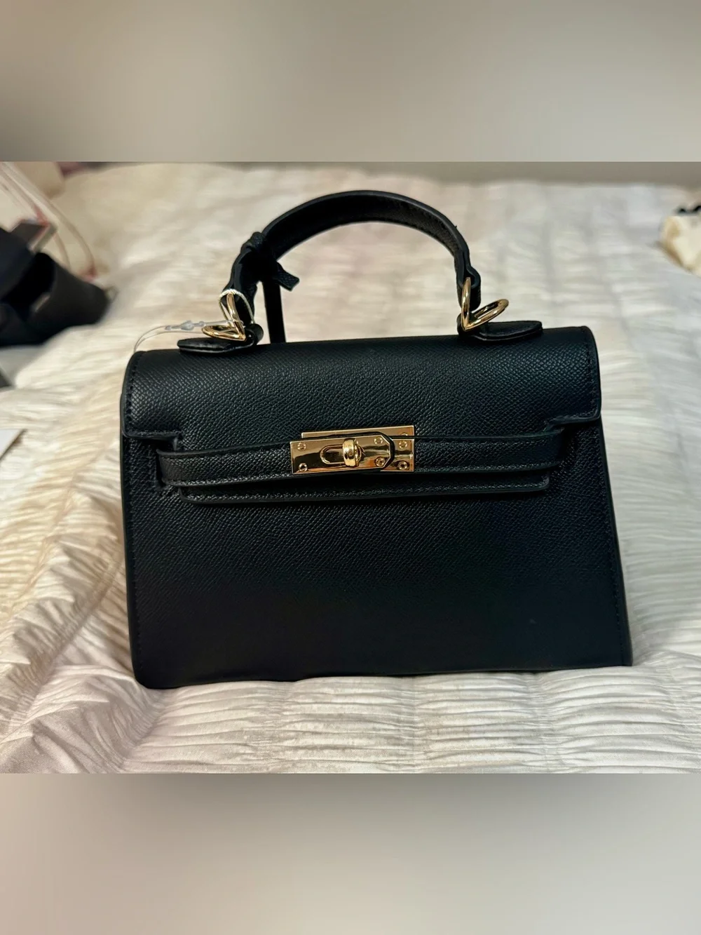Mini Black Top-Handle Women's Bag with Gold Hardware and Detachable Strap